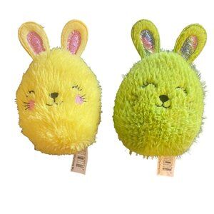 Walmart Plush Bunny Toys Soft Easter Bunny Dolls Lot of 2 Yellow Green 7.5"